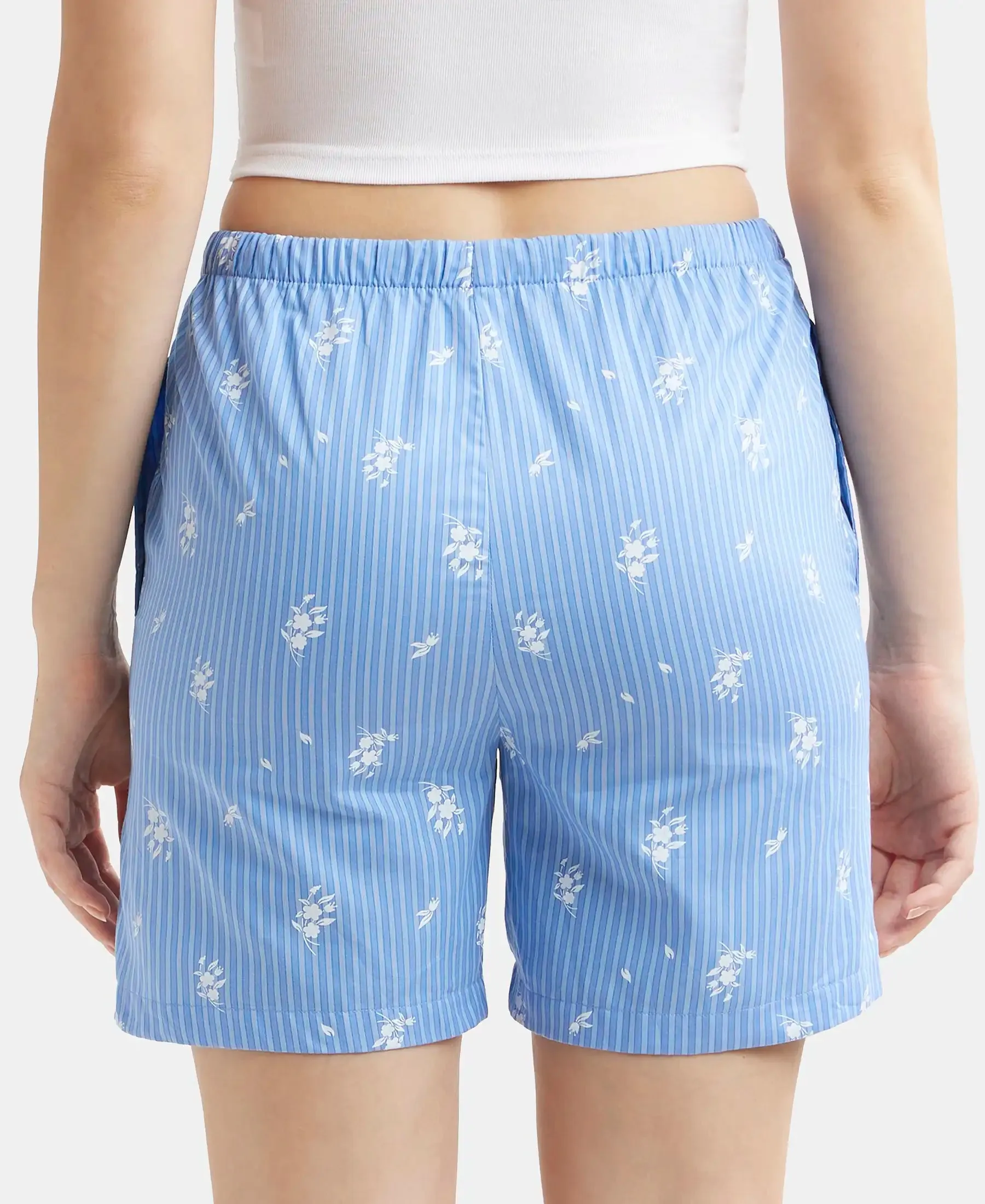 Super Combed Cotton Yarn Dyed Woven Relaxed Fit Striped Shorts with Side Pockets - Iris Blue Assorted Checks