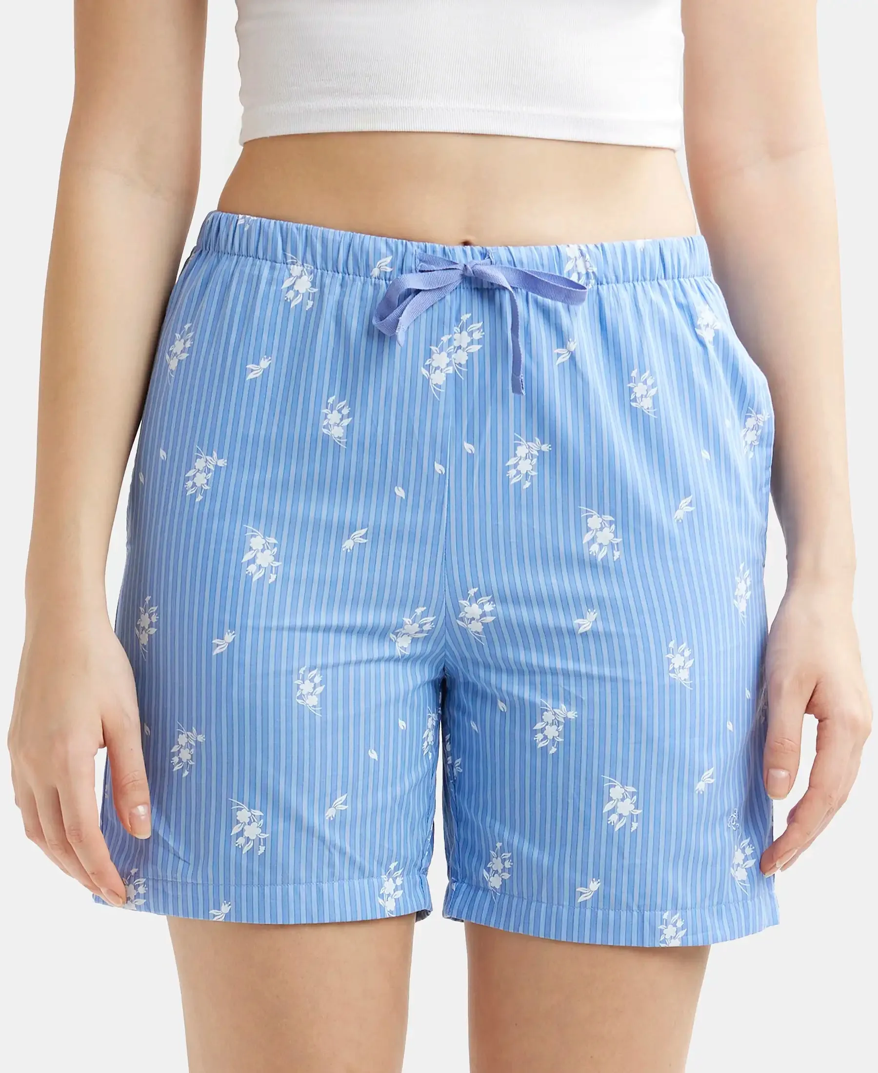 Super Combed Cotton Yarn Dyed Woven Relaxed Fit Striped Shorts with Side Pockets - Iris Blue Assorted Checks