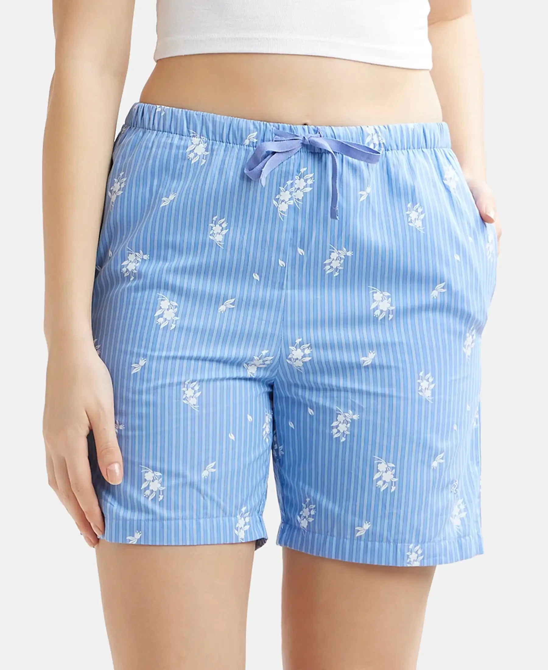 Super Combed Cotton Yarn Dyed Woven Relaxed Fit Striped Shorts with Side Pockets - Iris Blue Assorted Checks