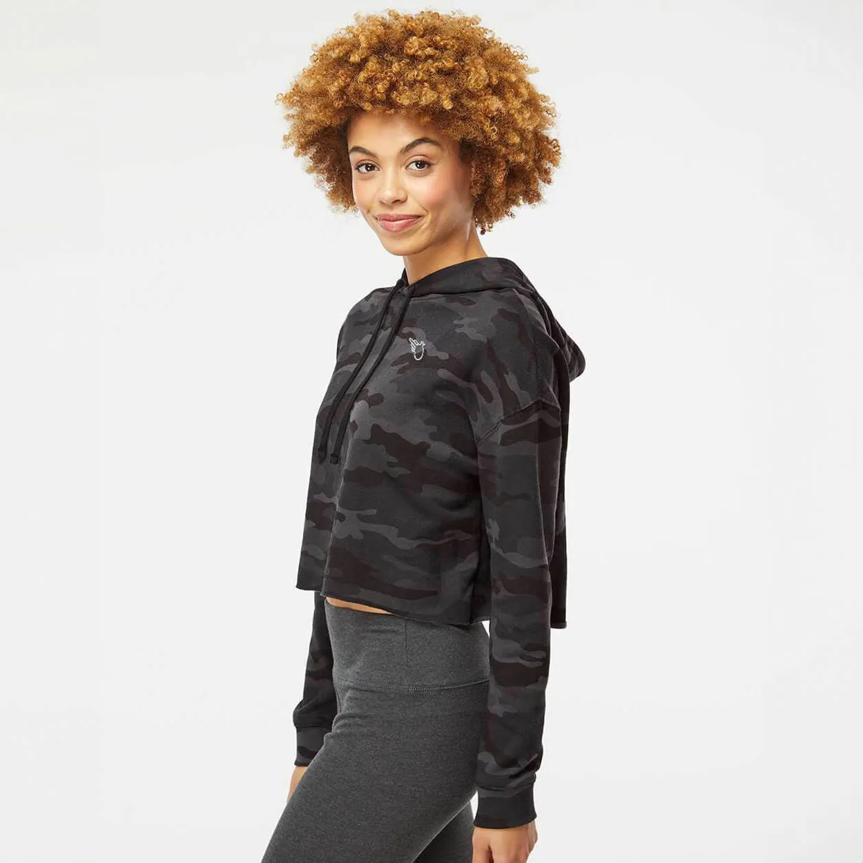 The Sarah Black Camo Lightweight Crop Hooded Sweatshirt