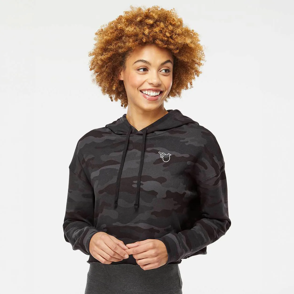 The Sarah Black Camo Lightweight Crop Hooded Sweatshirt