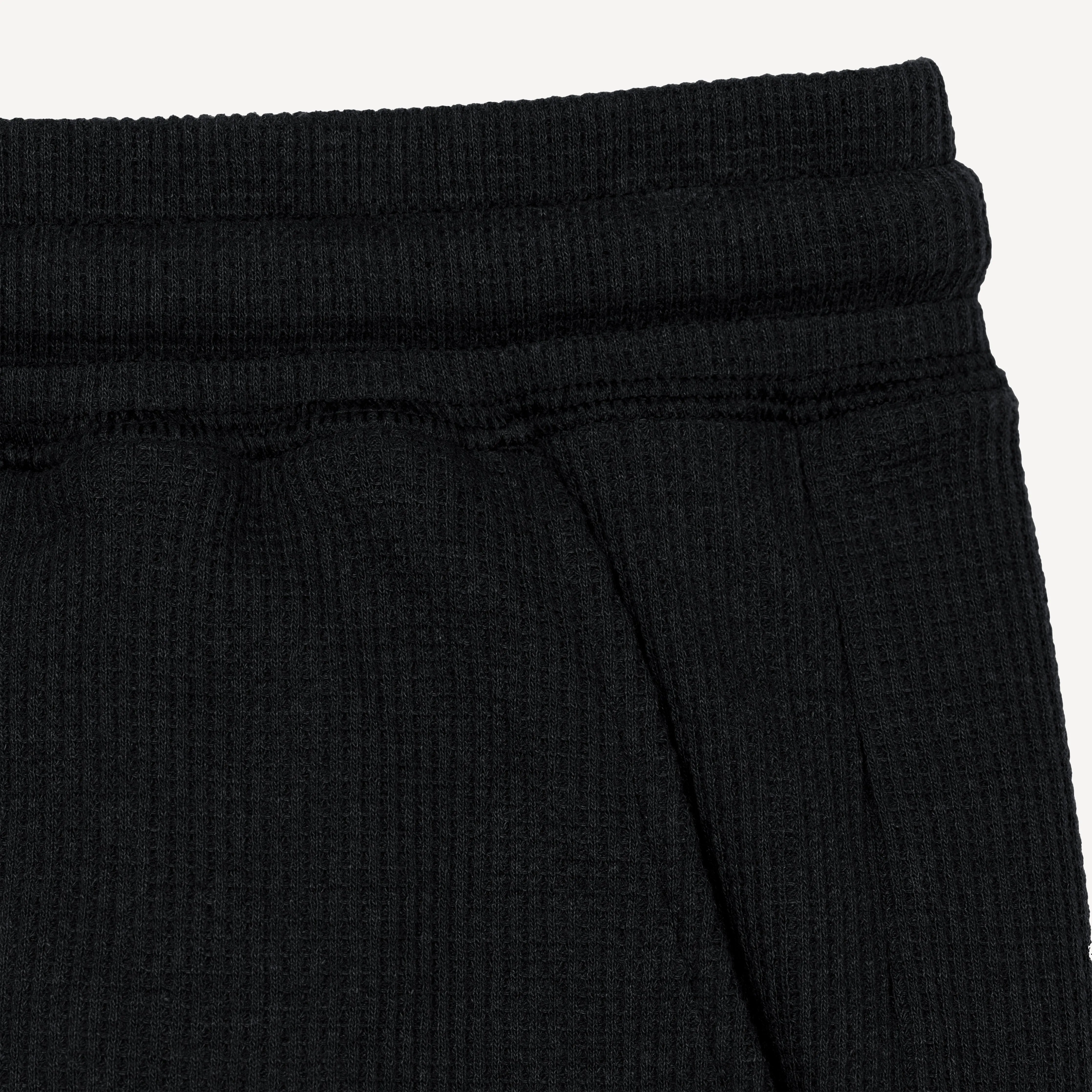 Thermal Waffle Knit Tee & Shorts Set - Black