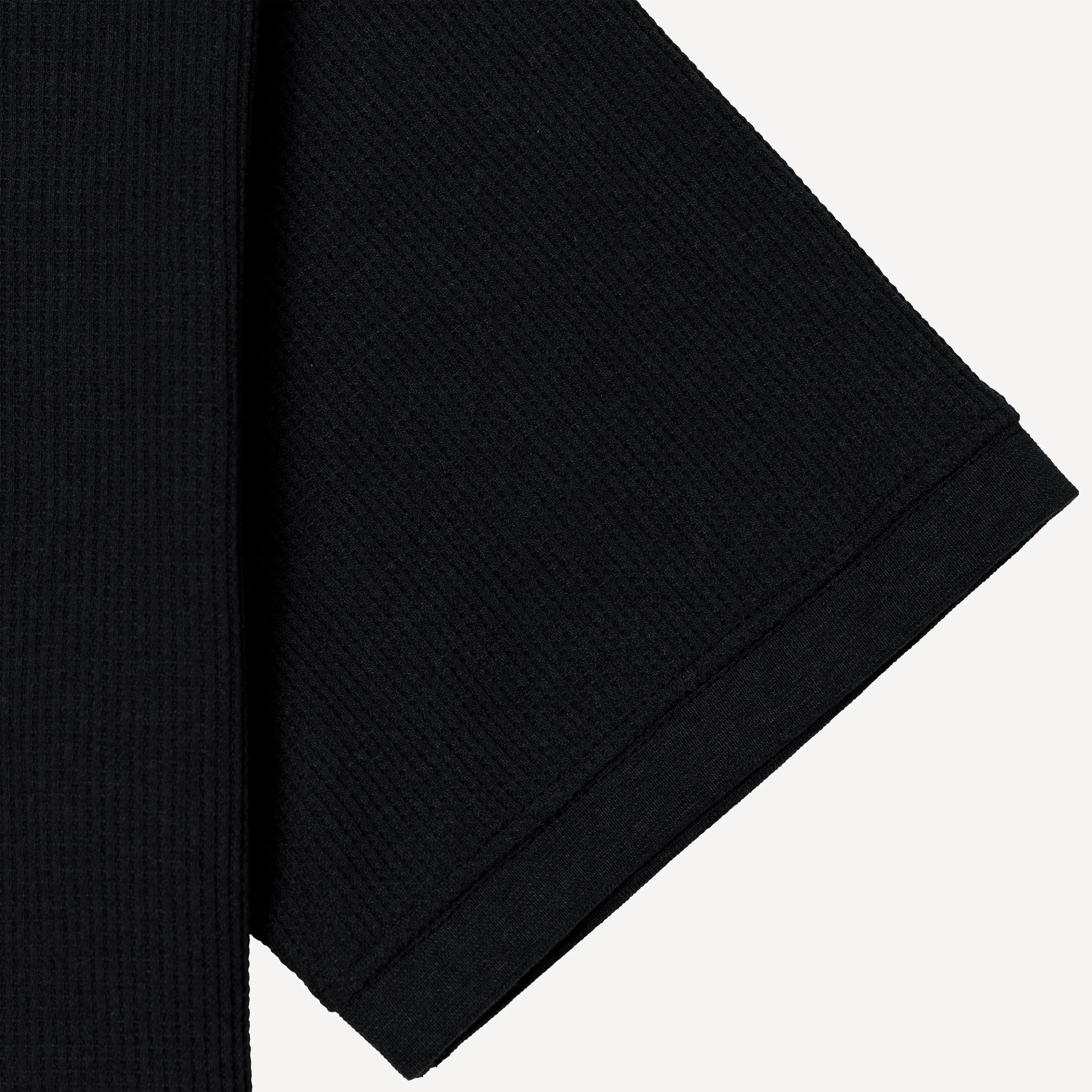 Thermal Waffle Knit Tee & Shorts Set - Black