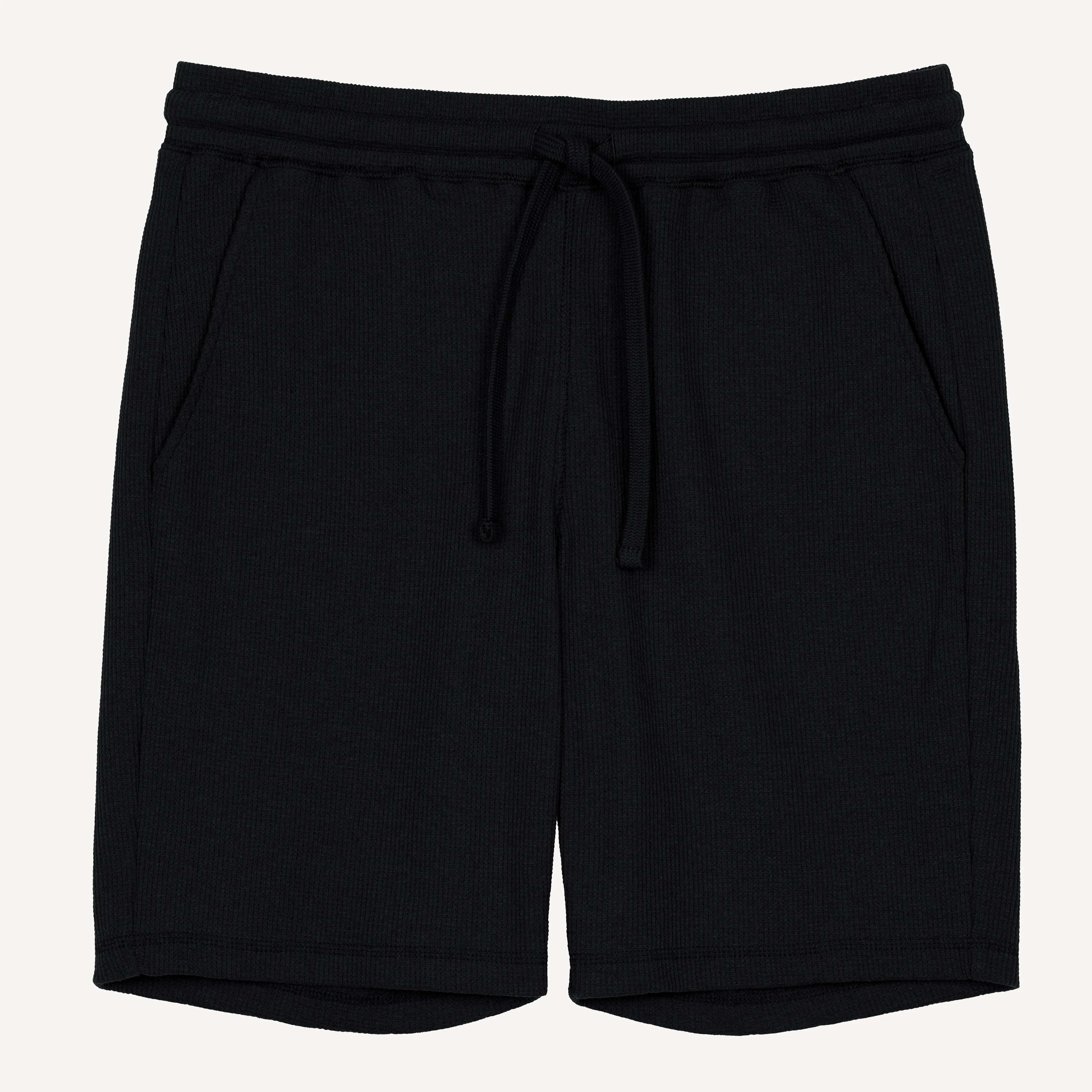 Thermal Waffle Knit Tee & Shorts Set - Black