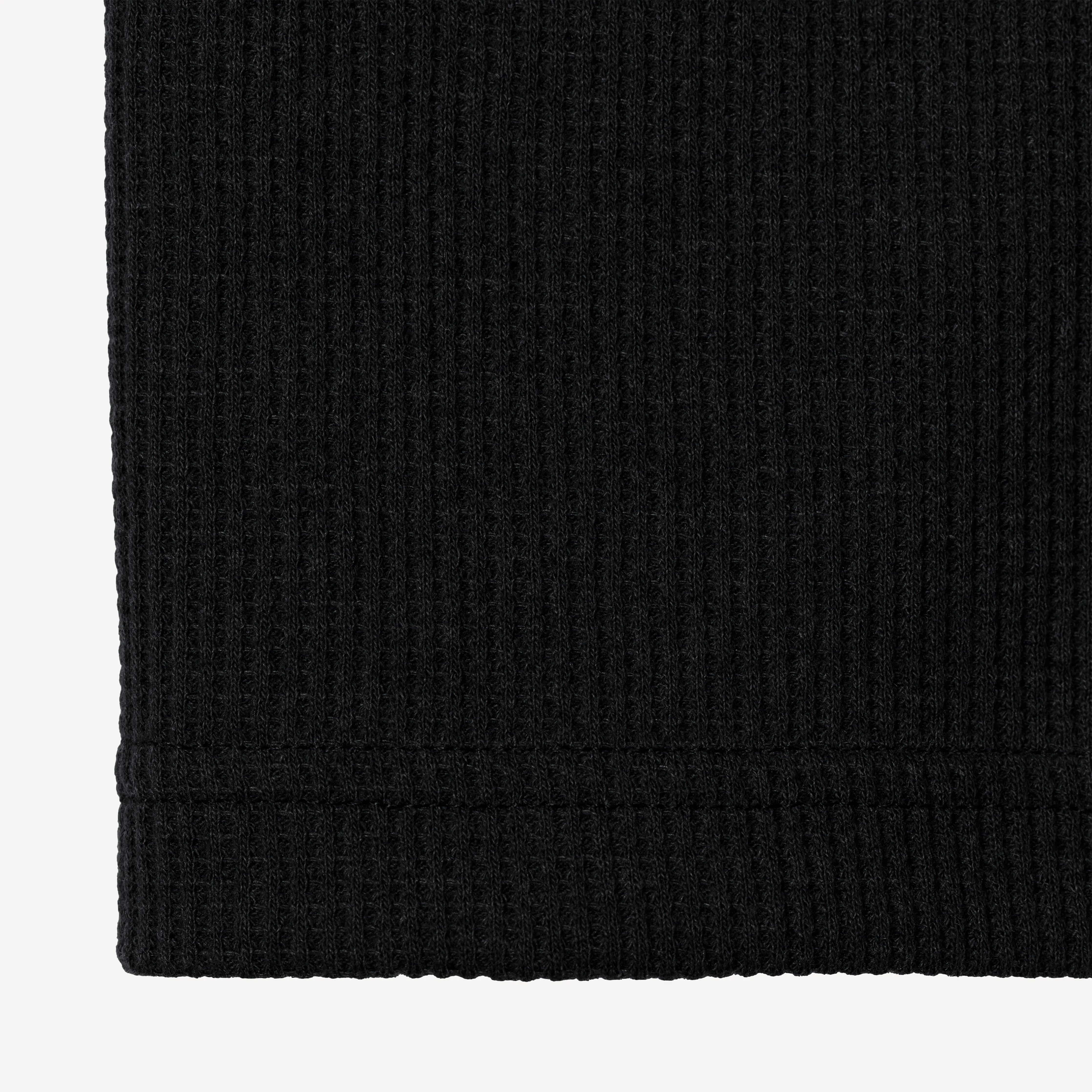 Thermal Waffle Knit Tee & Shorts Set - Black