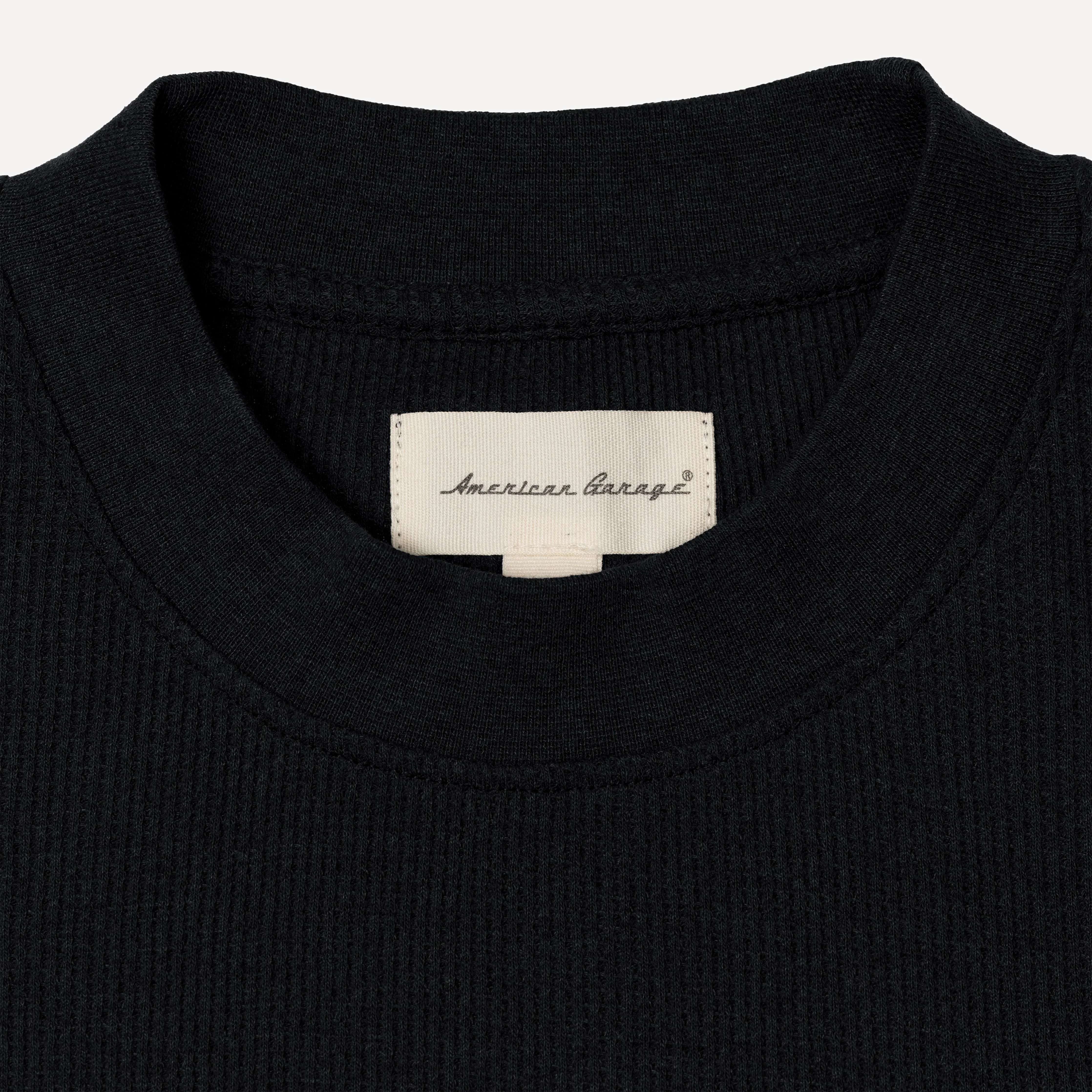 Thermal Waffle Knit Tee & Shorts Set - Black