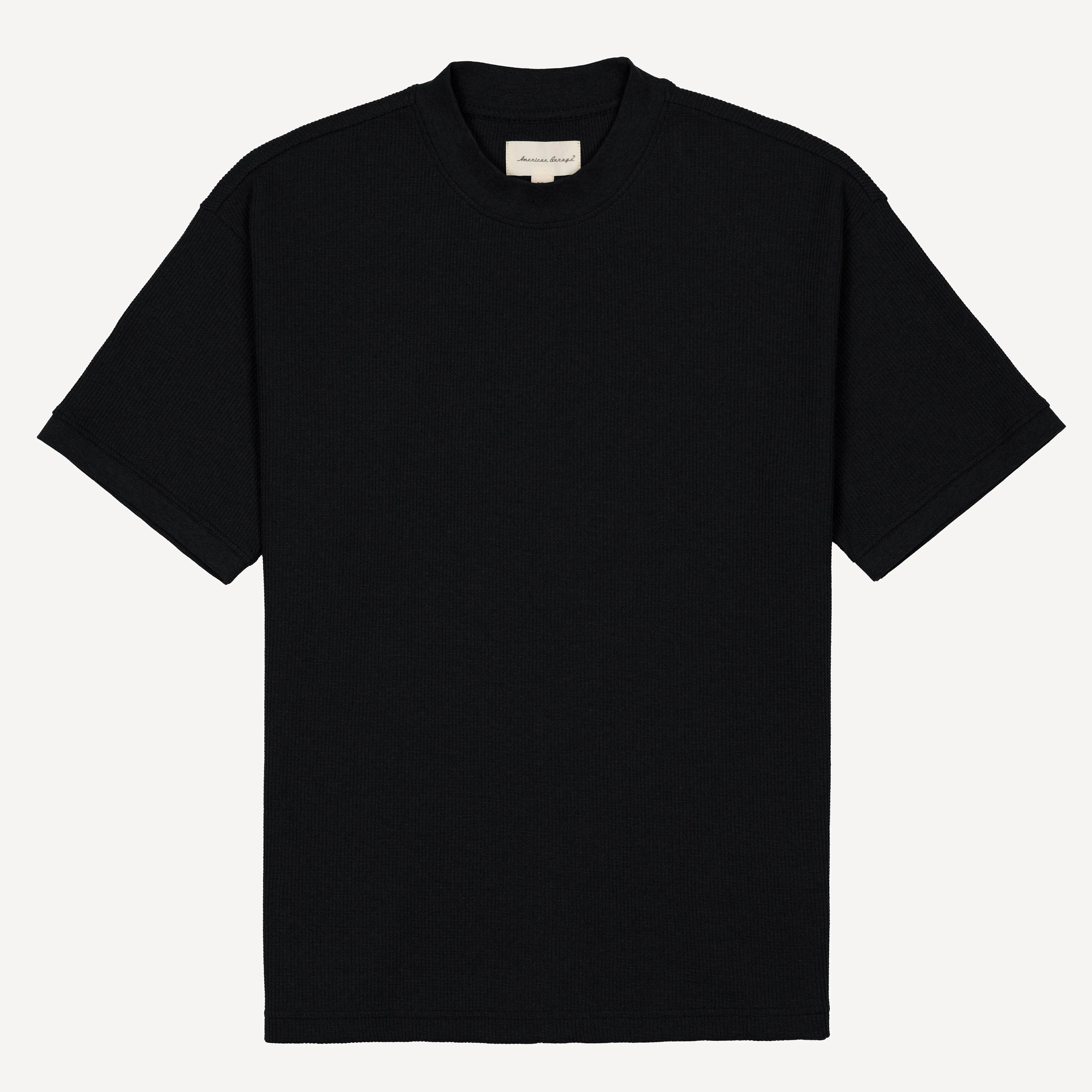 Thermal Waffle Knit Tee & Shorts Set - Black