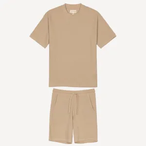 Thermal Waffle Knit Tee & Shorts Set - Sand