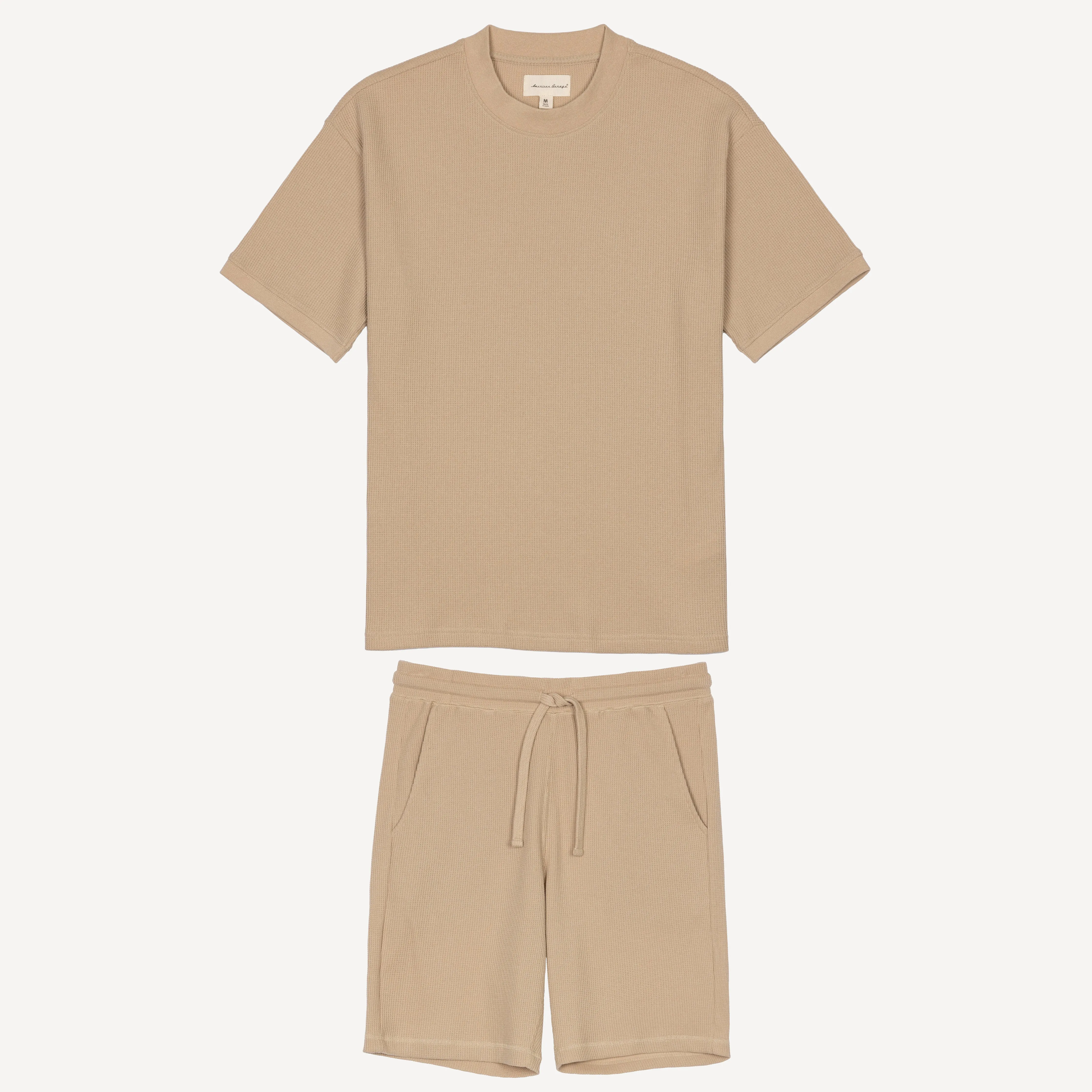 Thermal Waffle Knit Tee & Shorts Set - Sand