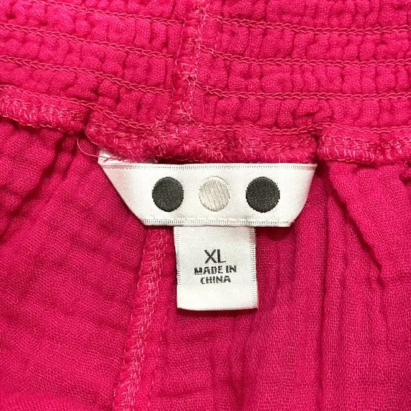 Three Dots Fuchsia Double Gauze Smocked Elastic Waist 100% Cotton Shorts Size XL