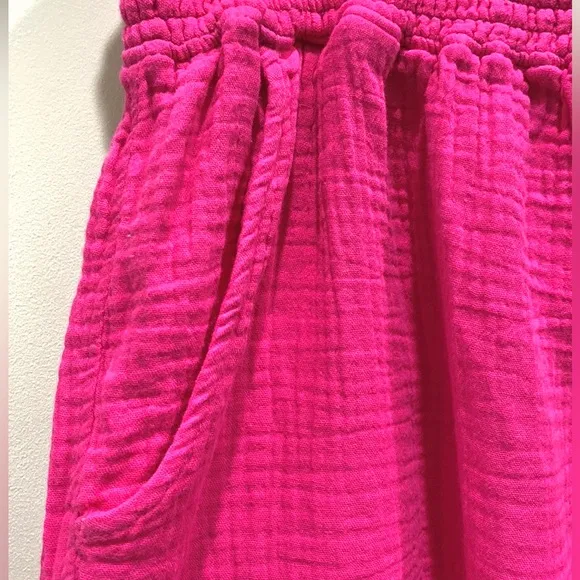 Three Dots Fuchsia Double Gauze Smocked Elastic Waist 100% Cotton Shorts Size XL