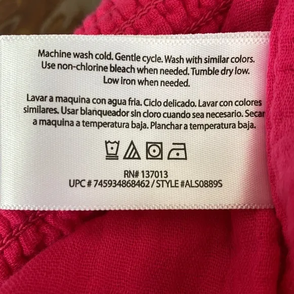 Three Dots Fuchsia Double Gauze Smocked Elastic Waist 100% Cotton Shorts Size XL