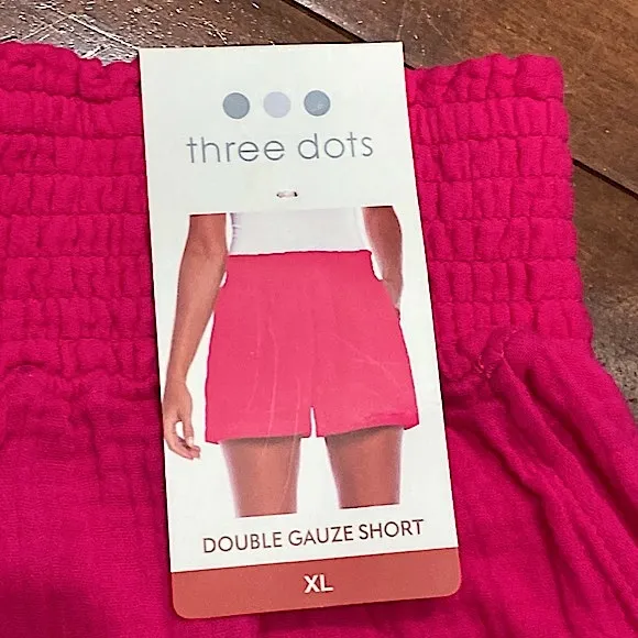Three Dots Fuchsia Double Gauze Smocked Elastic Waist 100% Cotton Shorts Size XL