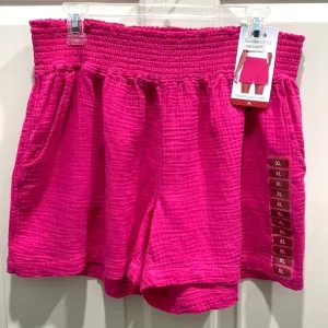 Three Dots Fuchsia Double Gauze Smocked Elastic Waist 100% Cotton Shorts Size XL