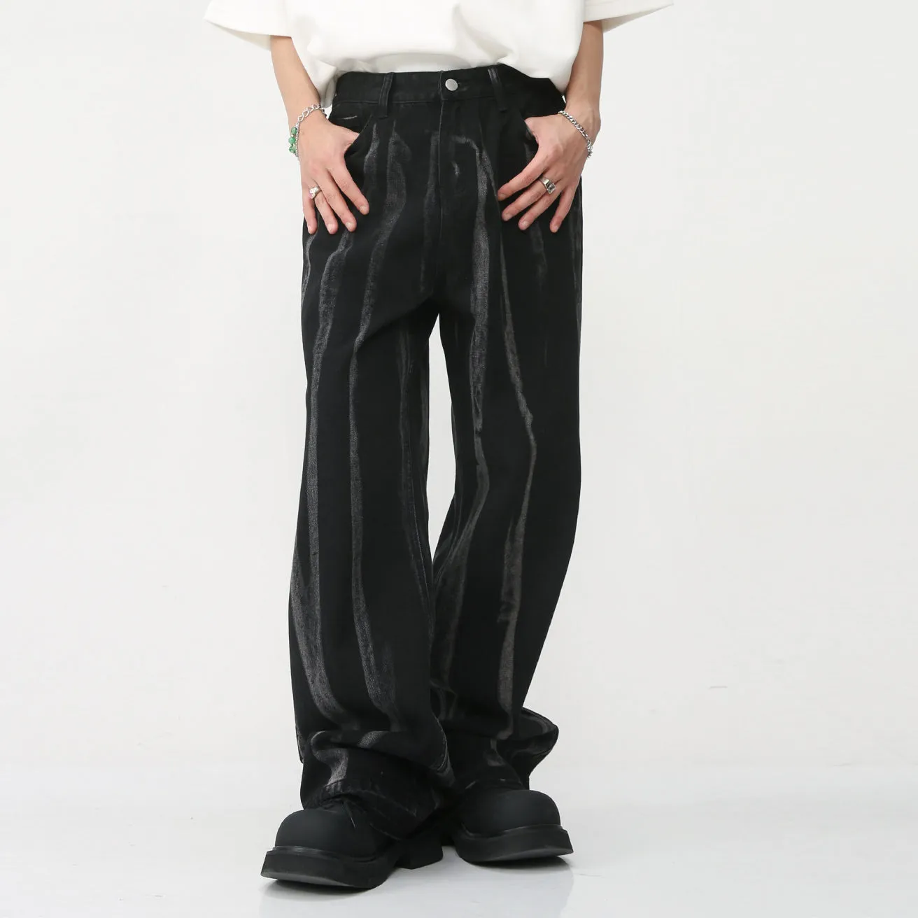 Tie-dye striped loose-fit straight-leg jeans