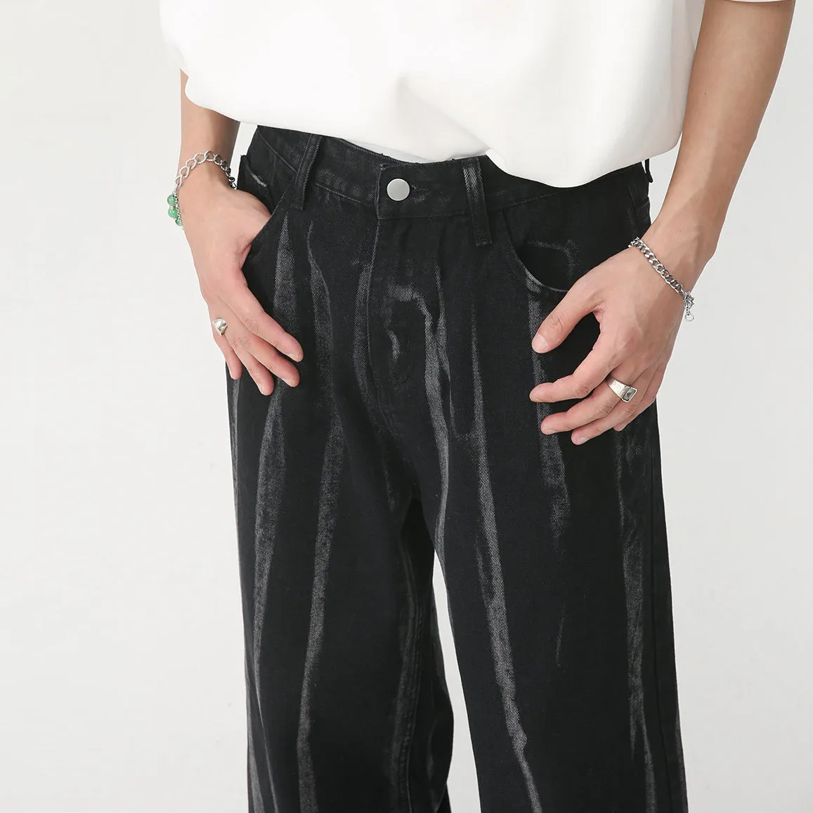 Tie-dye striped loose-fit straight-leg jeans