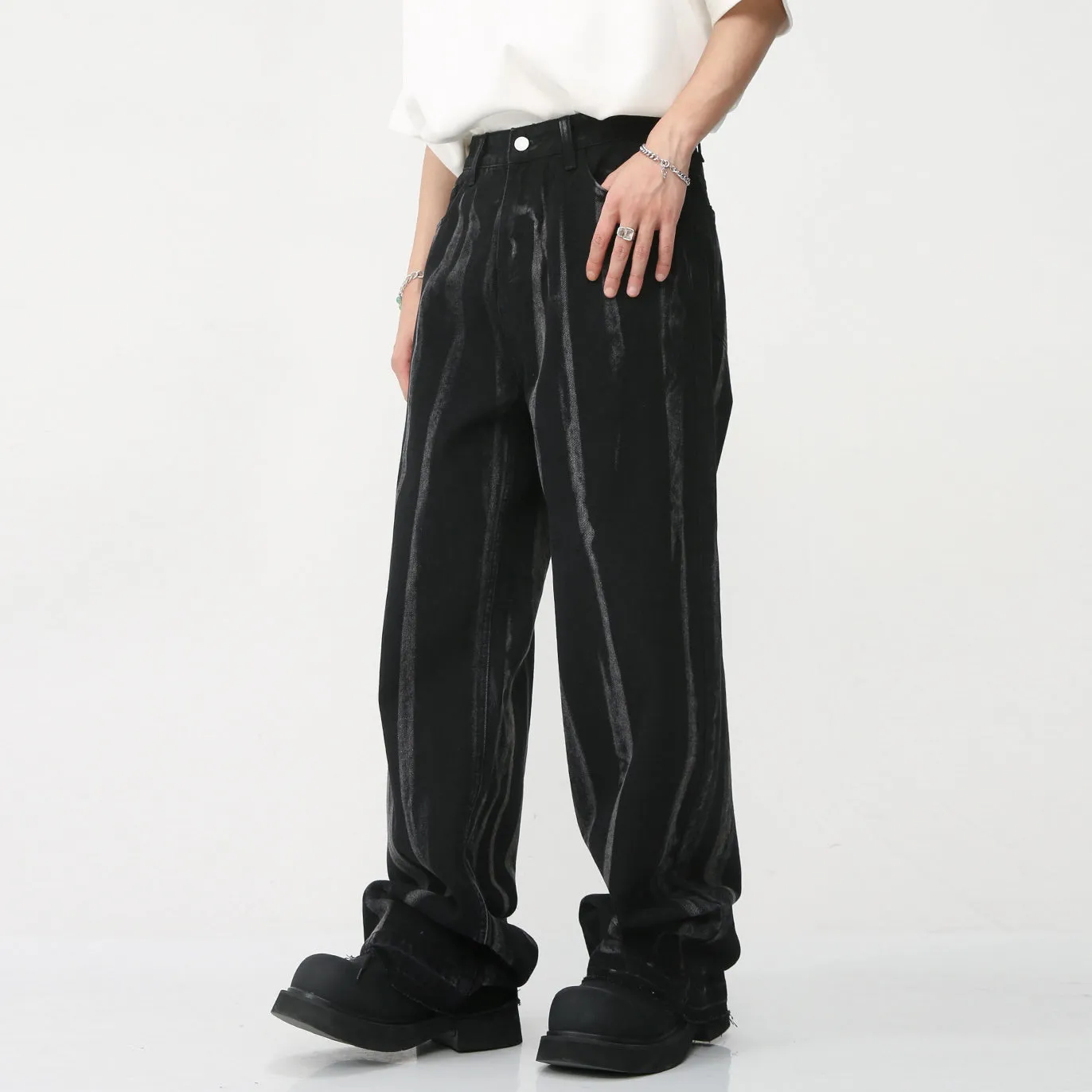 Tie-dye striped loose-fit straight-leg jeans