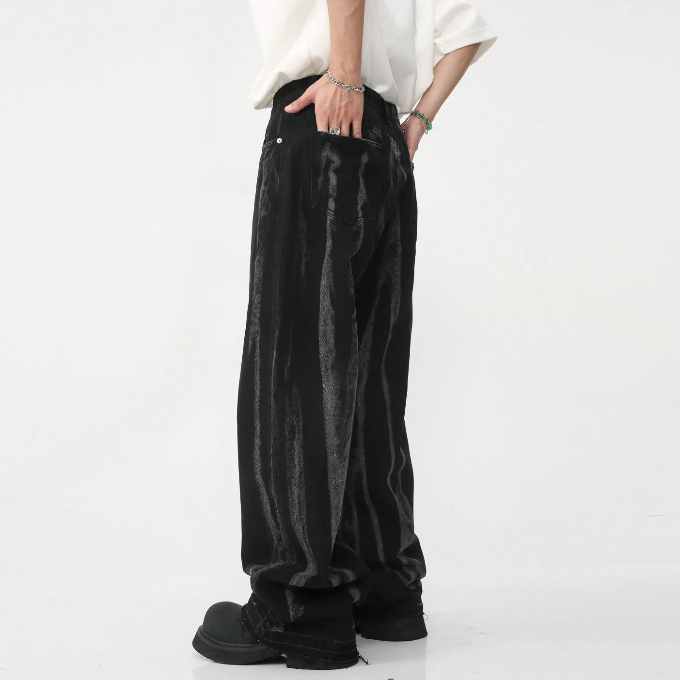 Tie-dye striped loose-fit straight-leg jeans