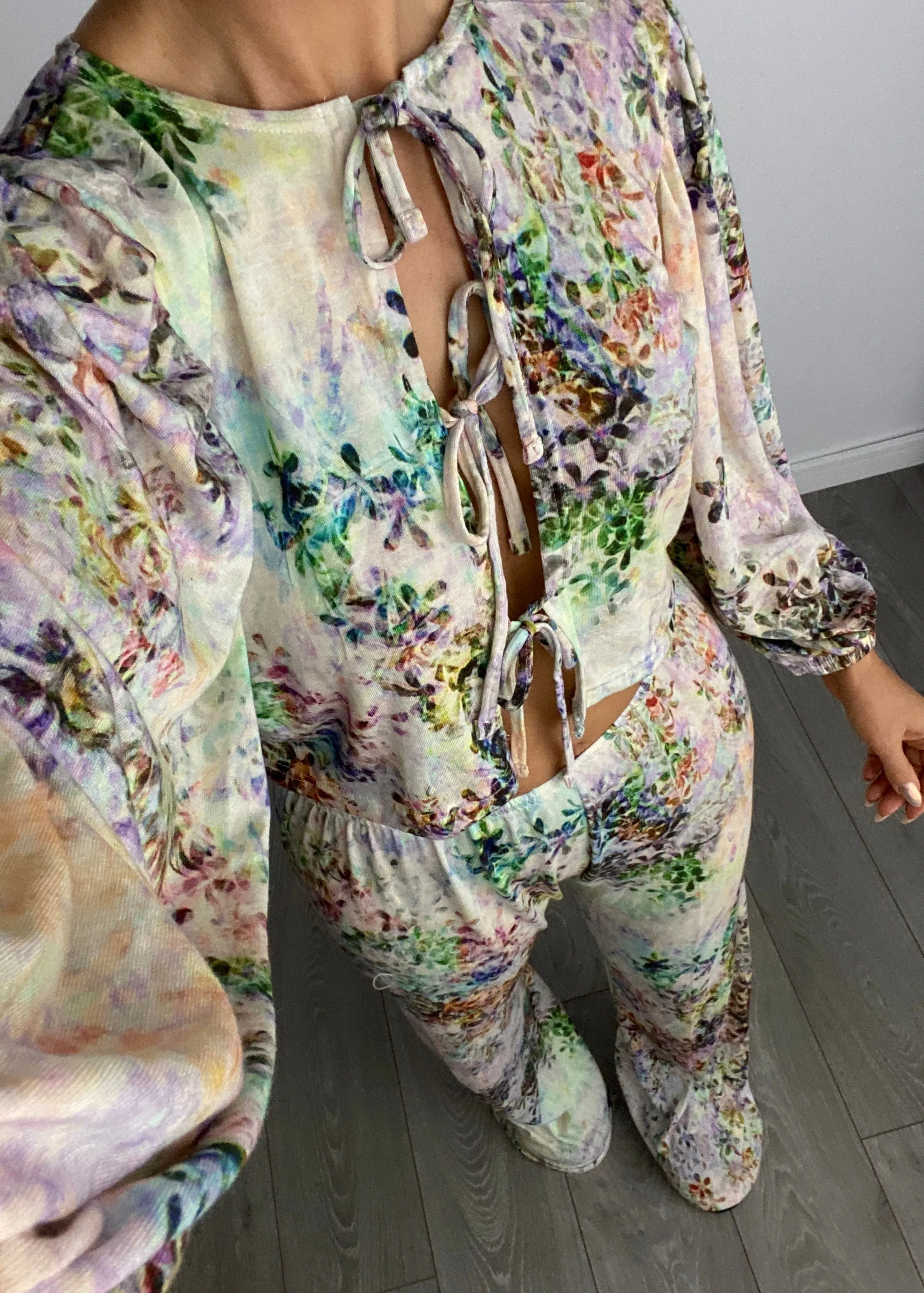 Tie Front Top & Wide Leg Trouser Set in Floral