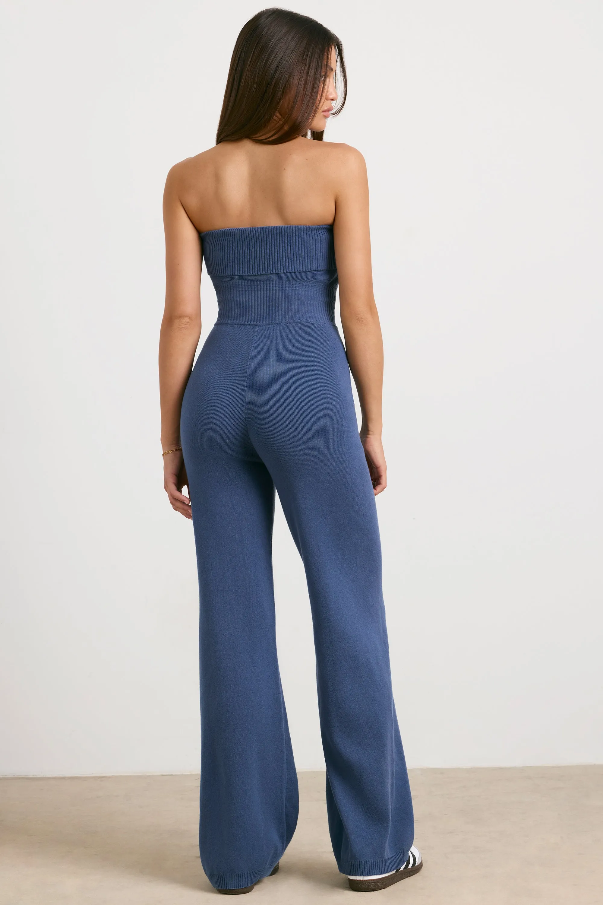 Timeless - Chunky Knit Kick Flare Unitard in Washed Navy
