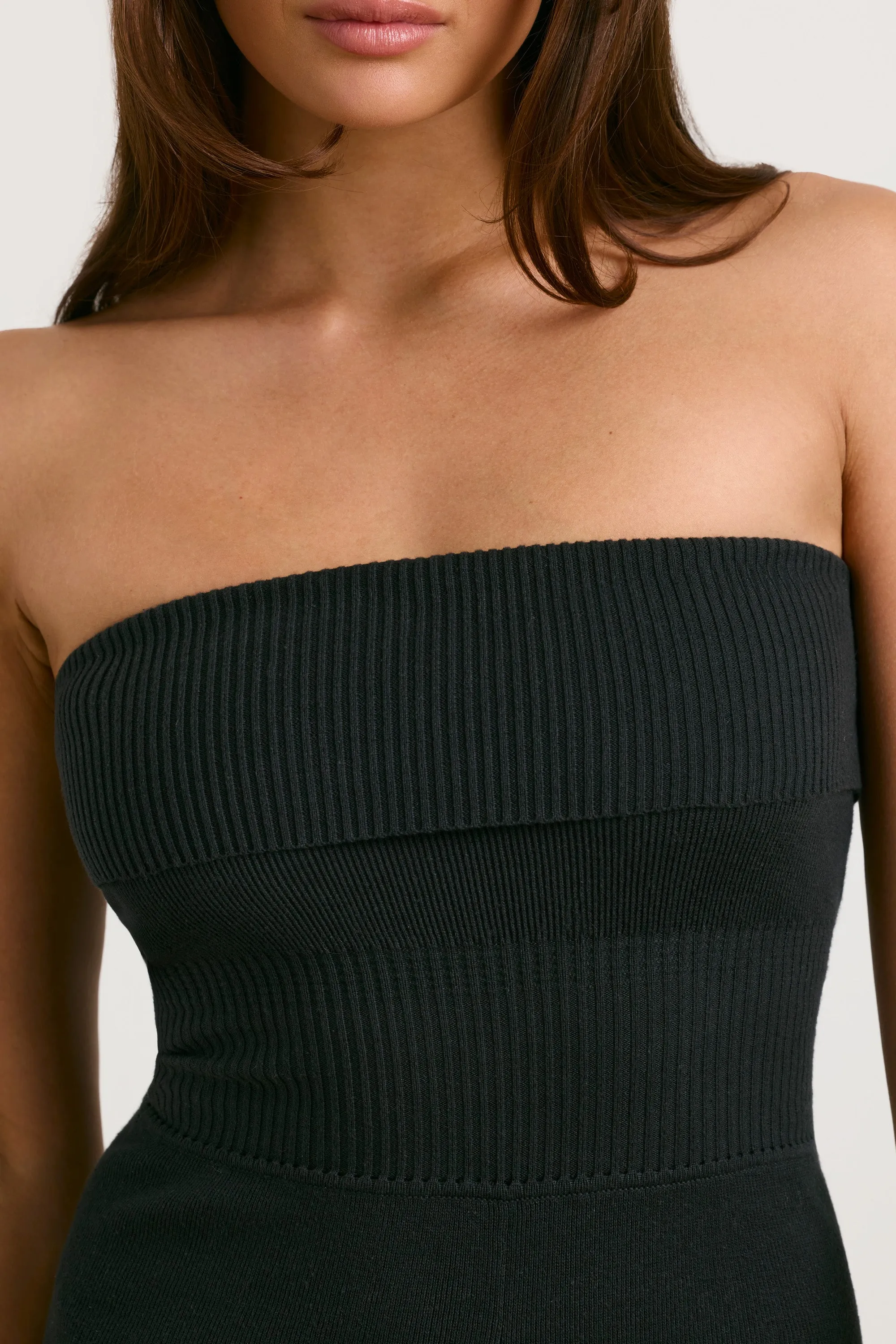 Timeless - Petite Chunky Knit Kick Flare Unitard in Black