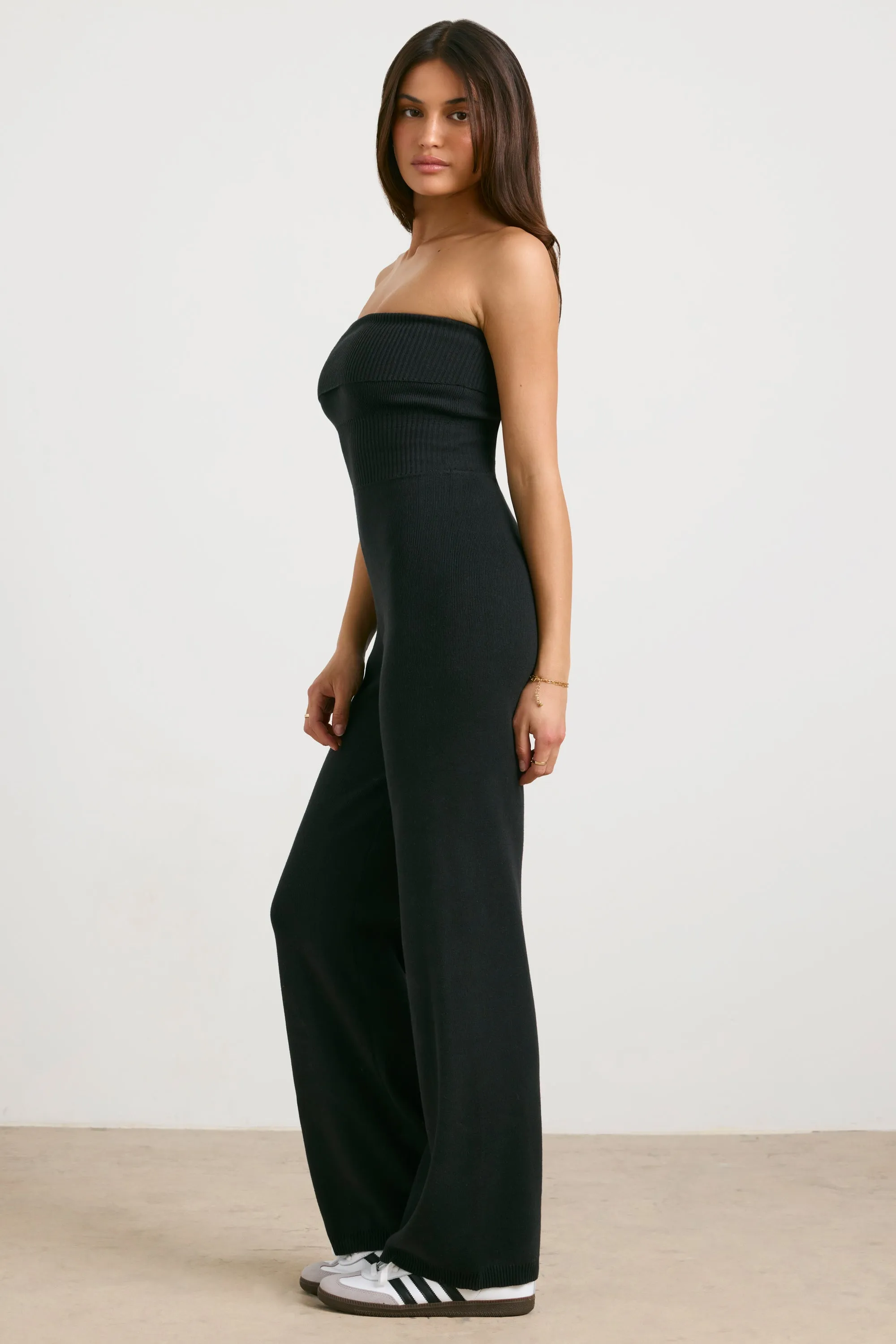 Timeless - Petite Chunky Knit Kick Flare Unitard in Black