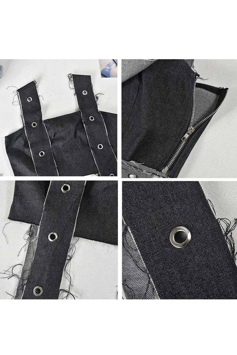 TK704 Tassel Sleeveless Denim Crop Top