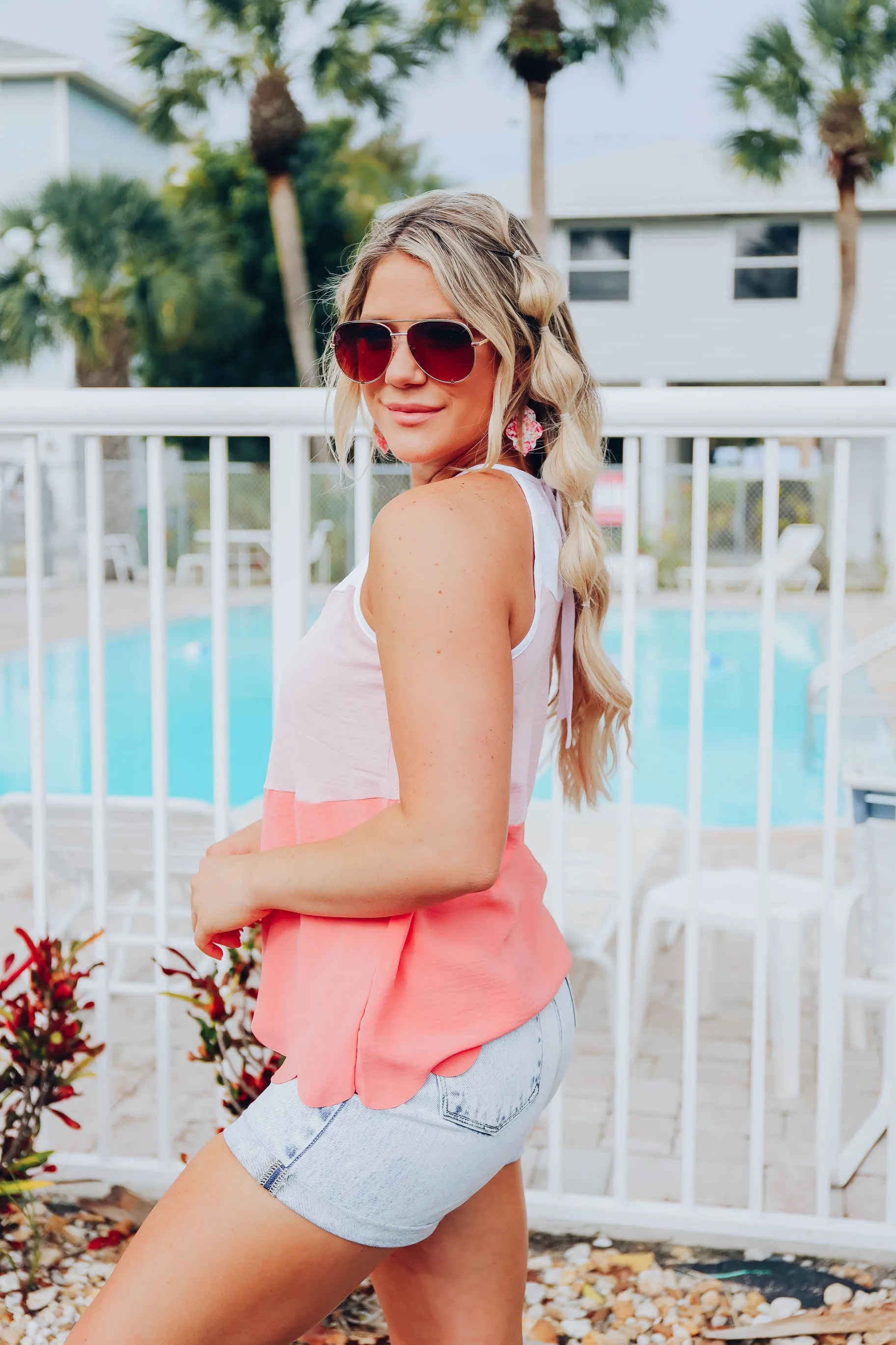 Tranquil Scalloped Halter Top - Coral