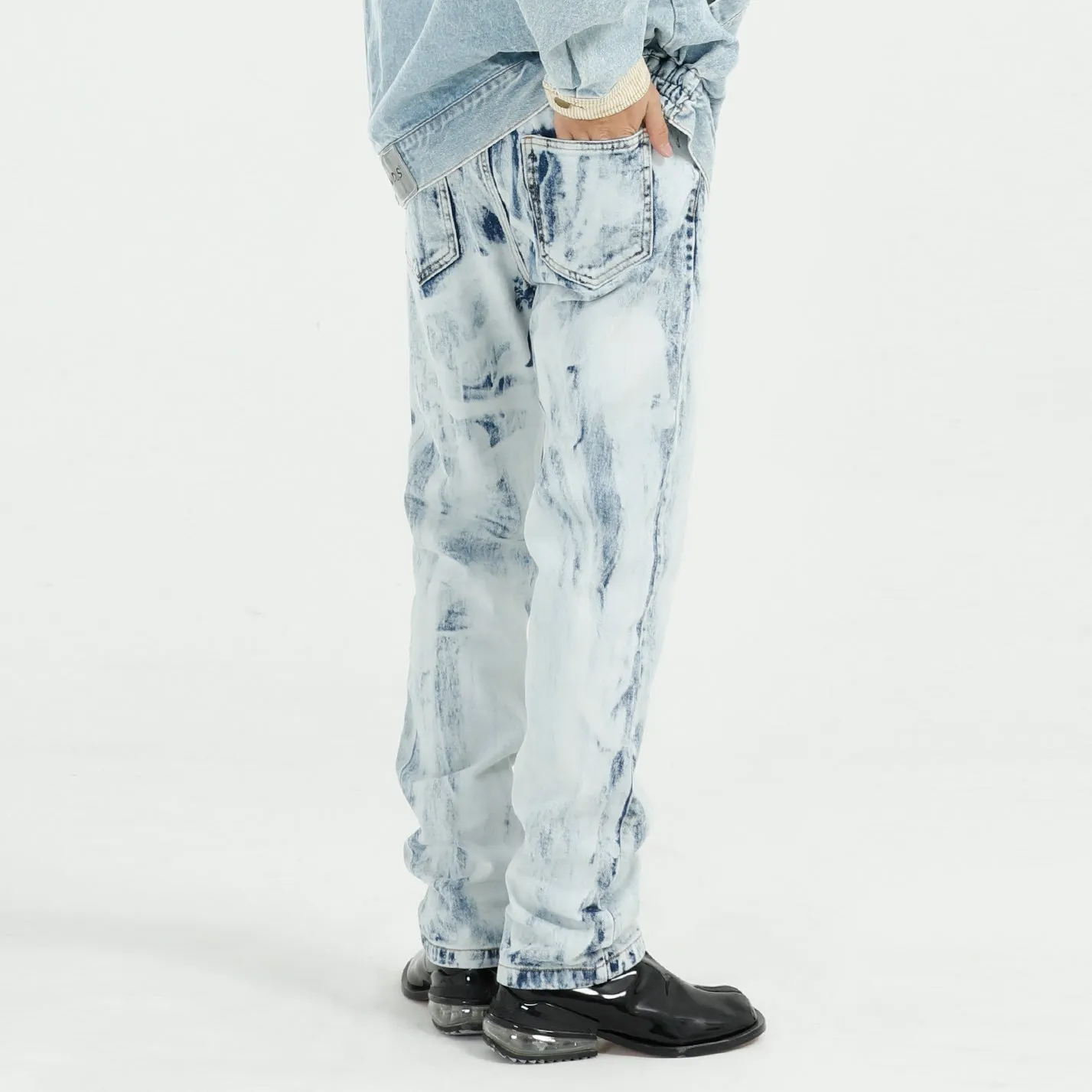 Trendy tie-dye loose-fit vintage straight-leg jeans