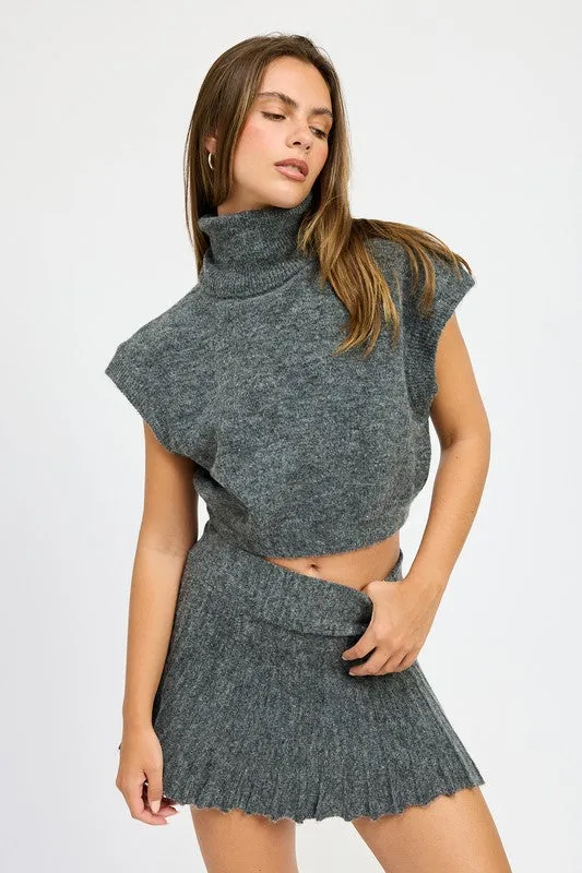 Turtle Neck Cap Sleeve Top
