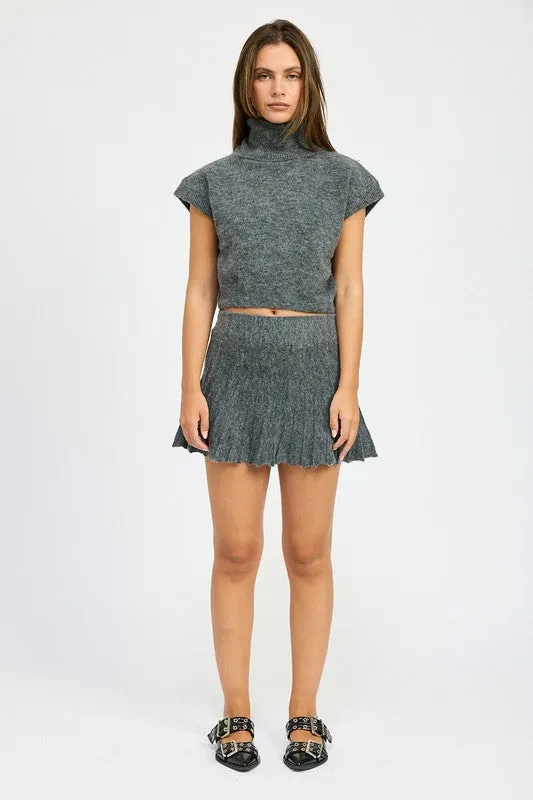 Turtle Neck Cap Sleeve Top