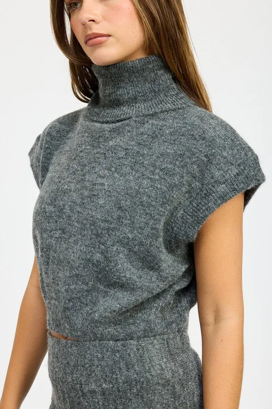 Turtle Neck Cap Sleeve Top