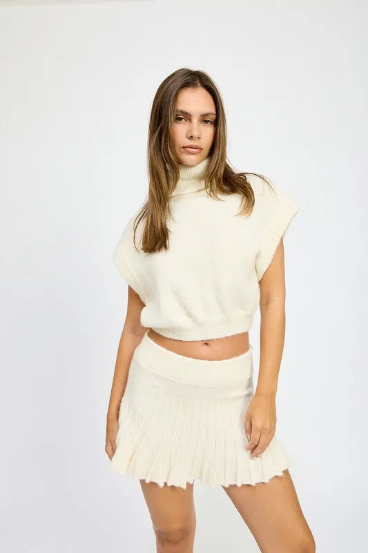 Turtle Neck Cap Sleeve Top