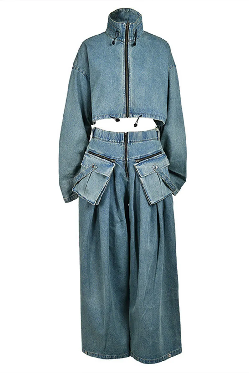 UI0194 Premium Denim Jacket Pants Set