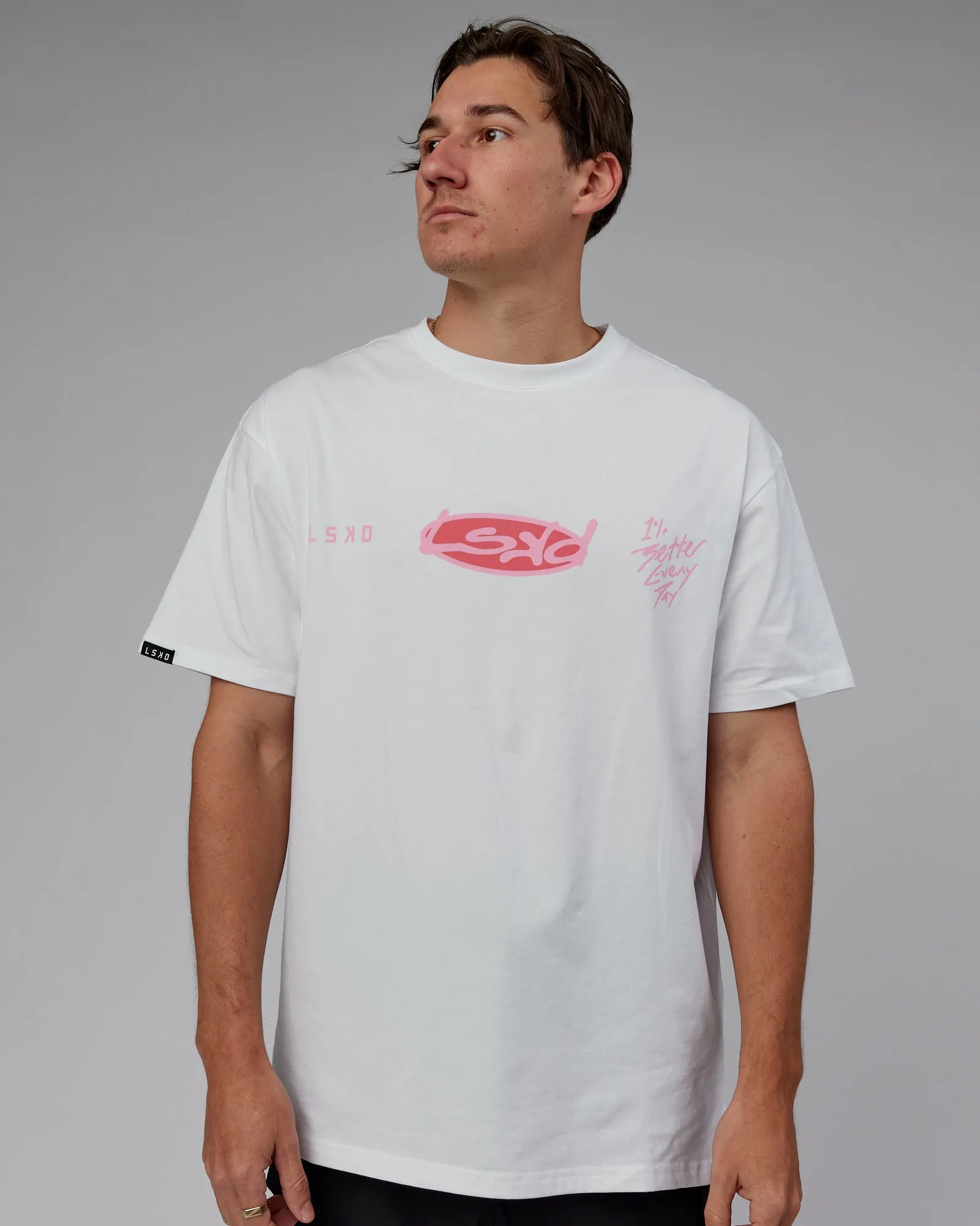 Unisex Unhinged FLXCotton Tee Oversize - White-Pink