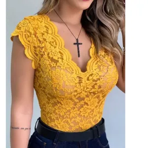 Urban Seduction Lace Cap Sleeve Scalloped Top