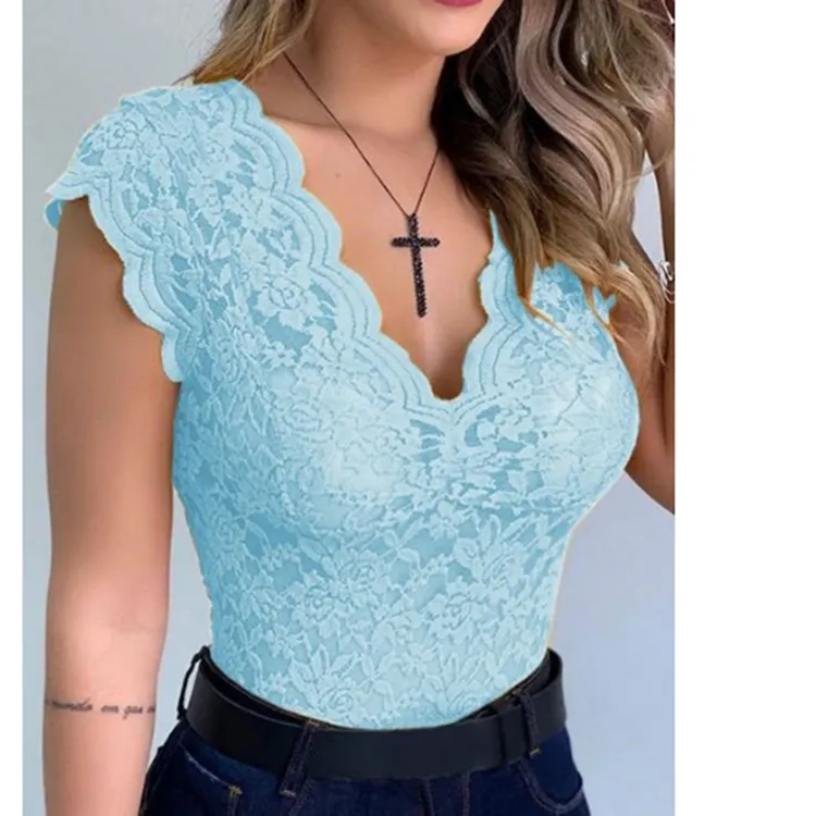 Urban Seduction Lace Cap Sleeve Scalloped Top