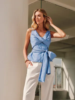 V-Neck Sleeveless Blouse With Belt