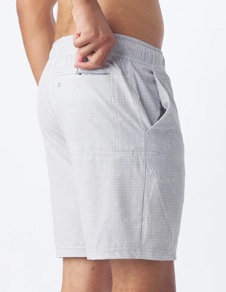 Versatility Short 7.5": Ash Grey Grid Print