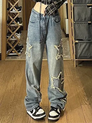 Verwaschene Vintage Boyfriend Jeans mit Sternen Patch