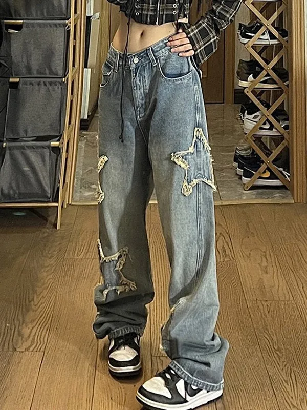 Verwaschene Vintage Boyfriend Jeans mit Sternen Patch