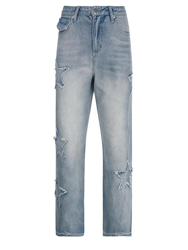 Verwaschene Vintage Boyfriend Jeans mit Sternen Patch