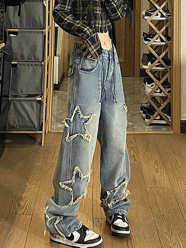 Verwaschene Vintage Boyfriend Jeans mit Sternen Patch