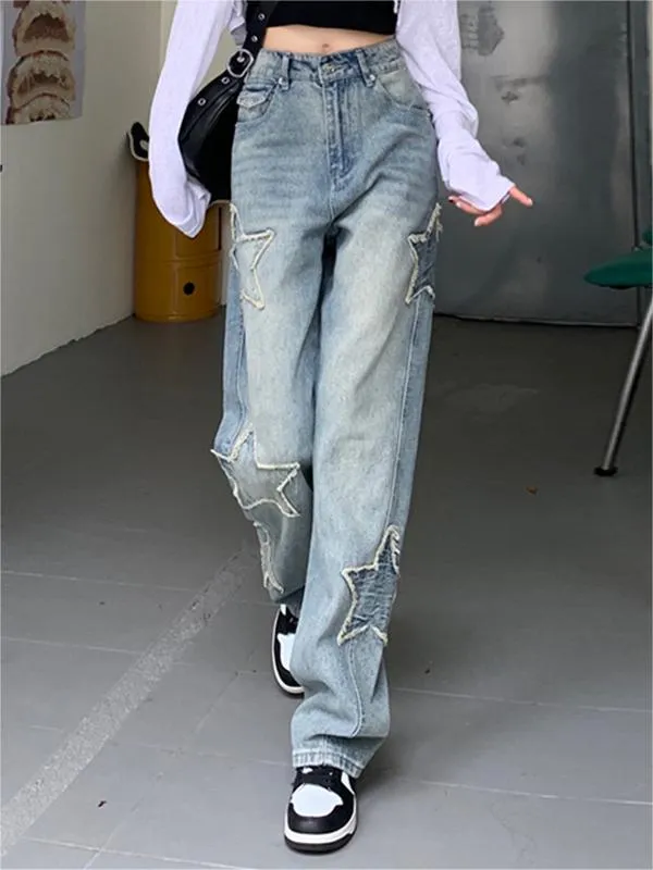 Verwaschene Vintage Boyfriend Jeans mit Sternen Patch