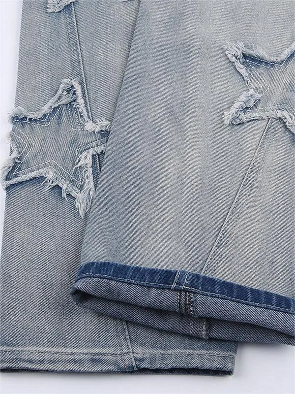 Verwaschene Vintage Boyfriend Jeans mit Sternen Patch