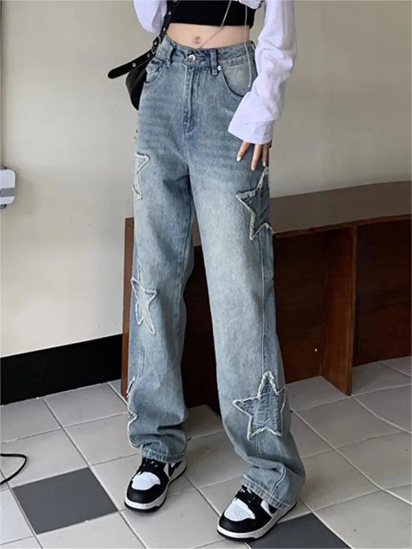 Verwaschene Vintage Boyfriend Jeans mit Sternen Patch