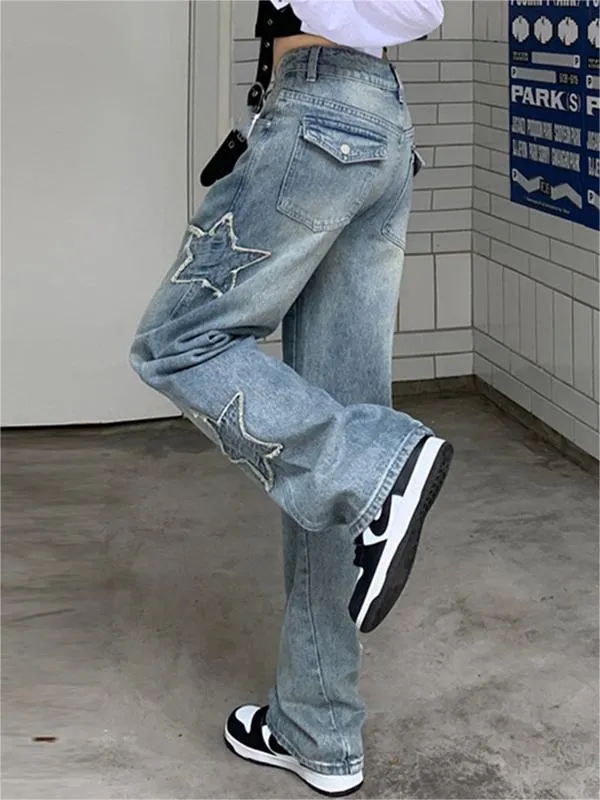 Verwaschene Vintage Boyfriend Jeans mit Sternen Patch