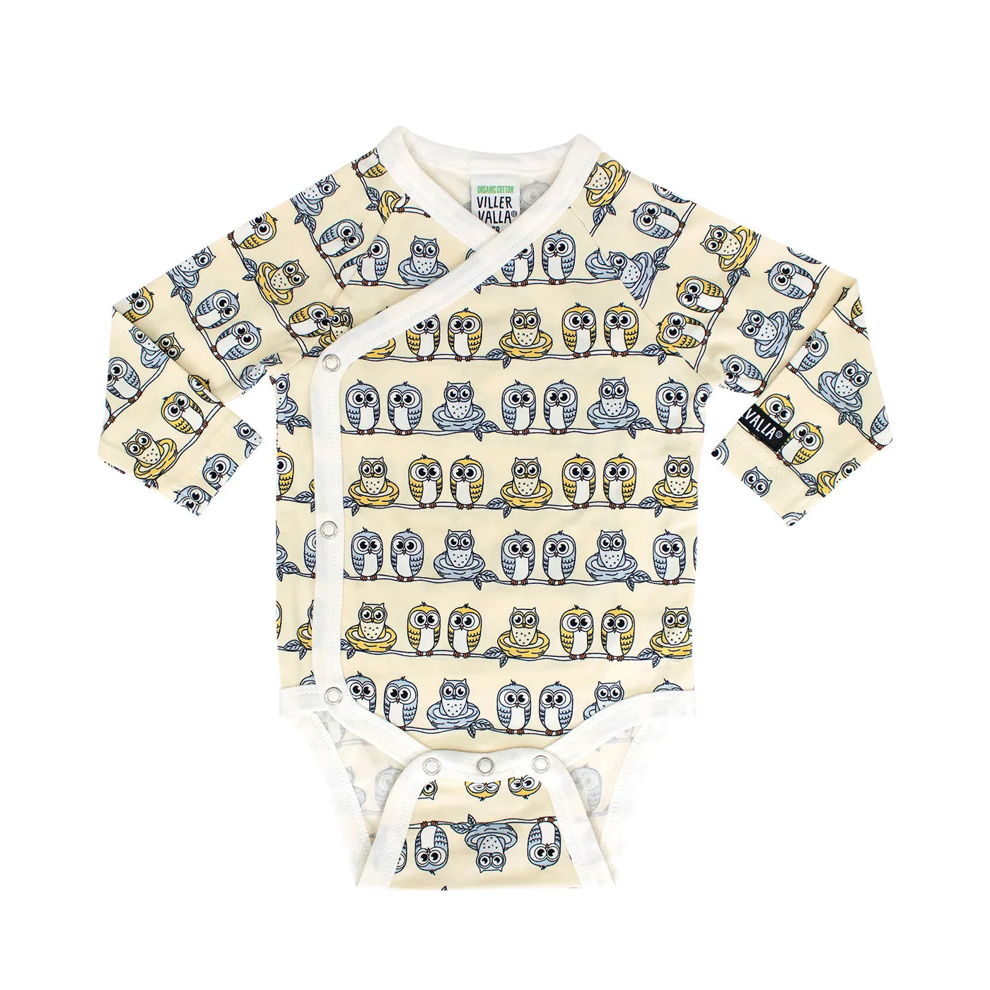 Villervalla - Wrap Body Suit - New Born Owls - Wheat