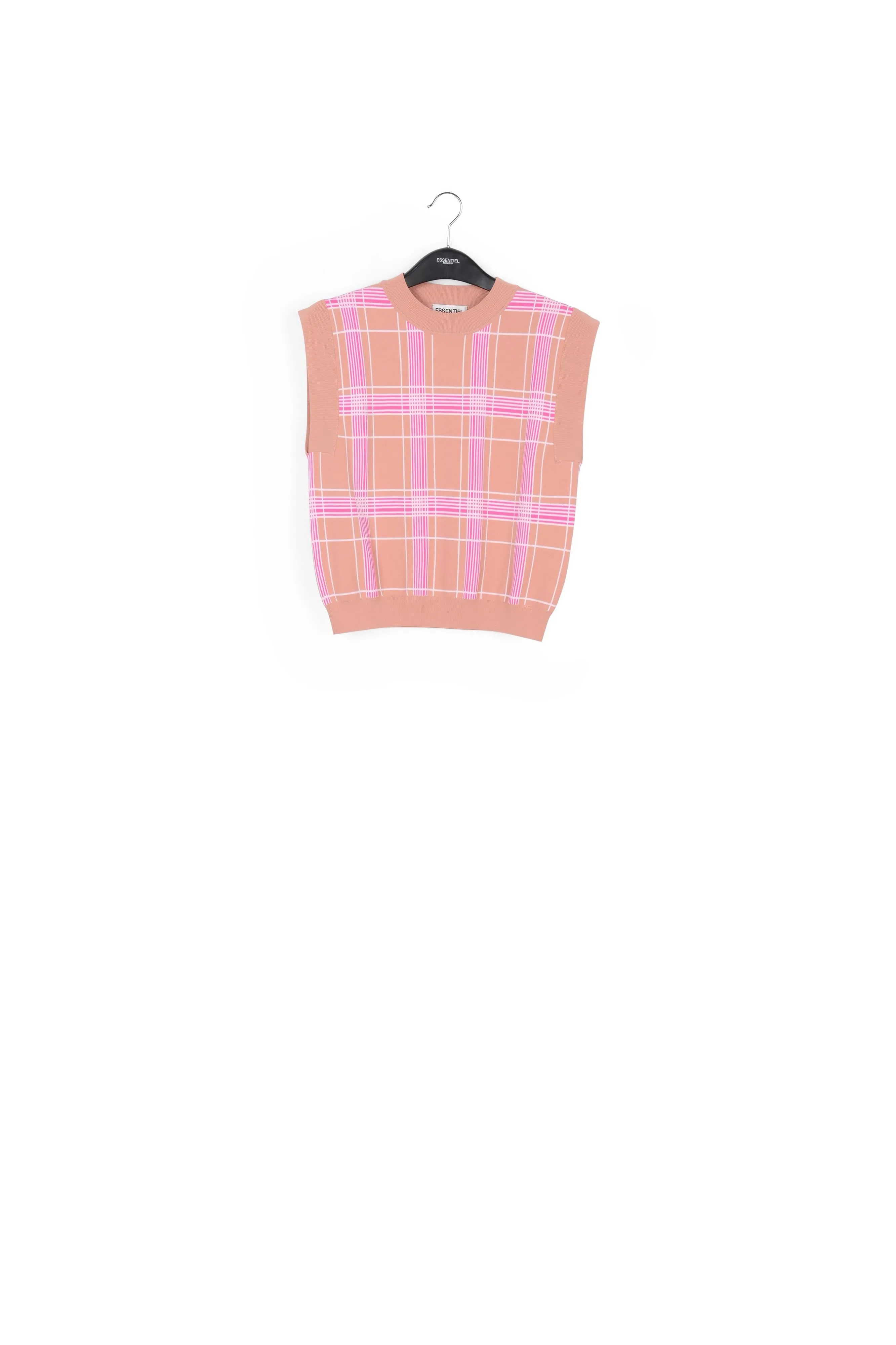 Vintage pink sleeveless knitted top with check motif