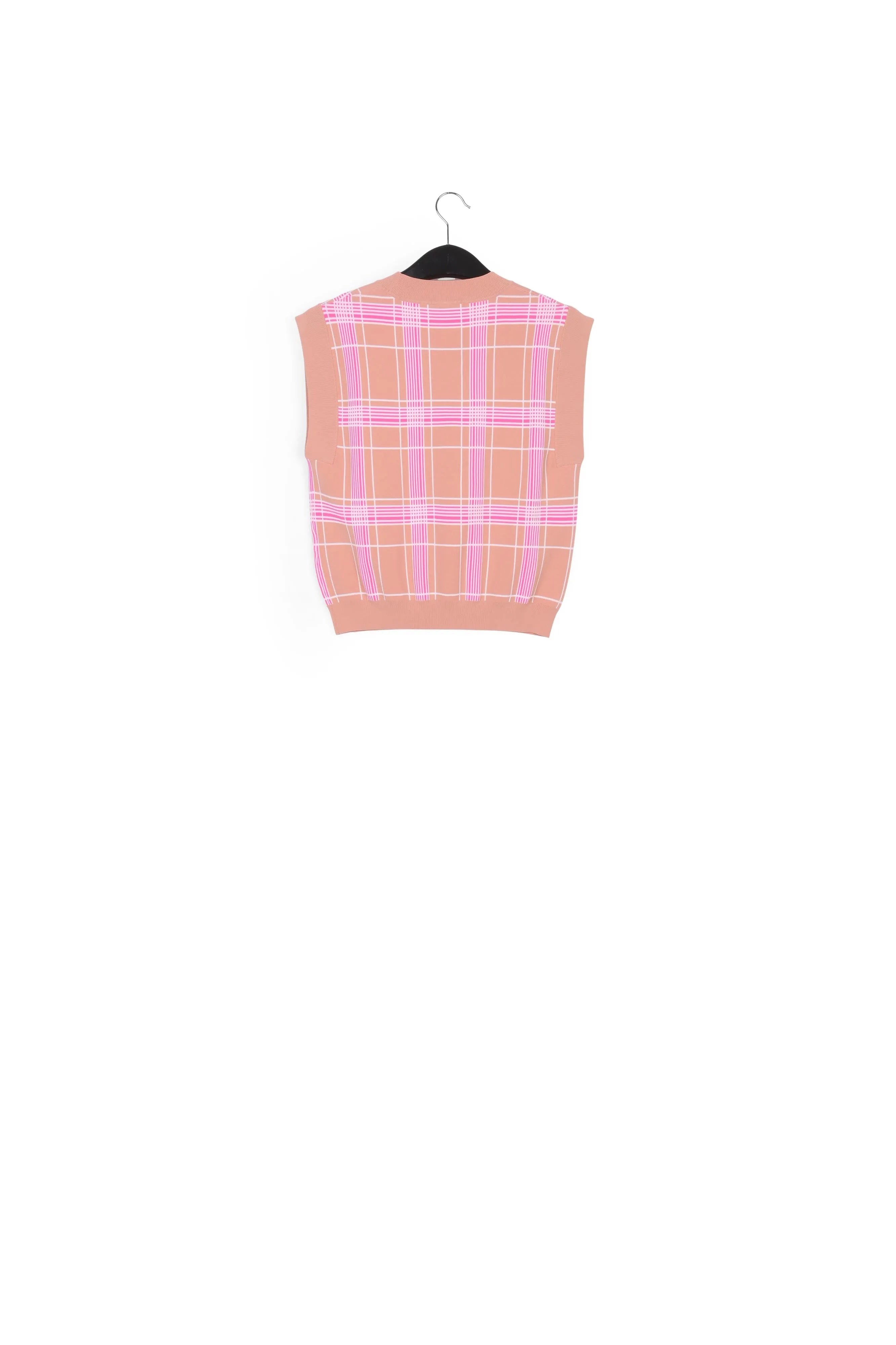 Vintage pink sleeveless knitted top with check motif